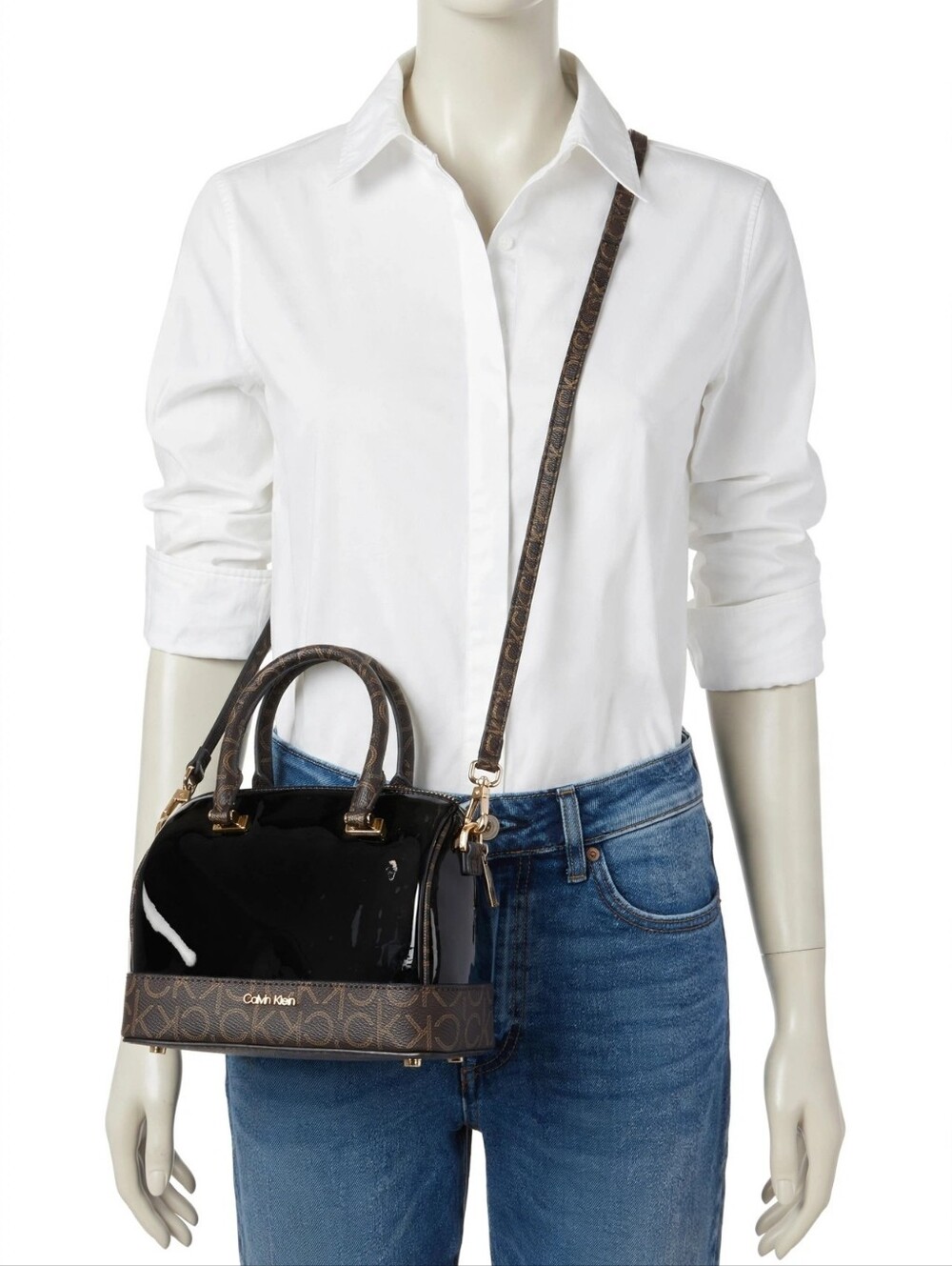 Black Patent Dome Satchel Handbag